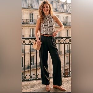 $250Quiet lux 2 piece A.L.C Snakeskin Blouse &Abercrombie Linen Trousers.Size XS